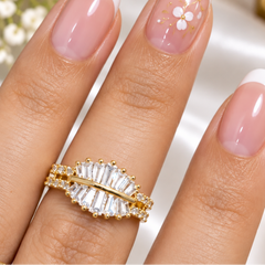 Gold Plated Baguette Zircon Cluster Marquis Ring