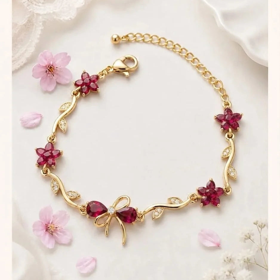 zircon flower and bow vine bracelet - Each
