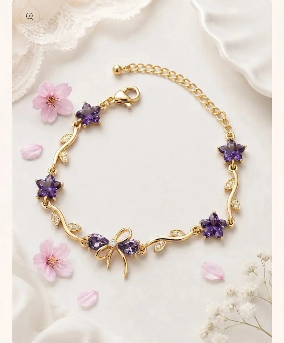 zircon flower and bow vine bracelet - Each