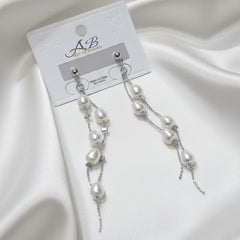 Stainless Steel Minimalist Baroque Pearl Drop Earrings - Gold Chain - Each Pair