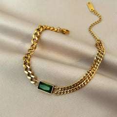 Stainless steel Green Square Charm Bracelet  - Each