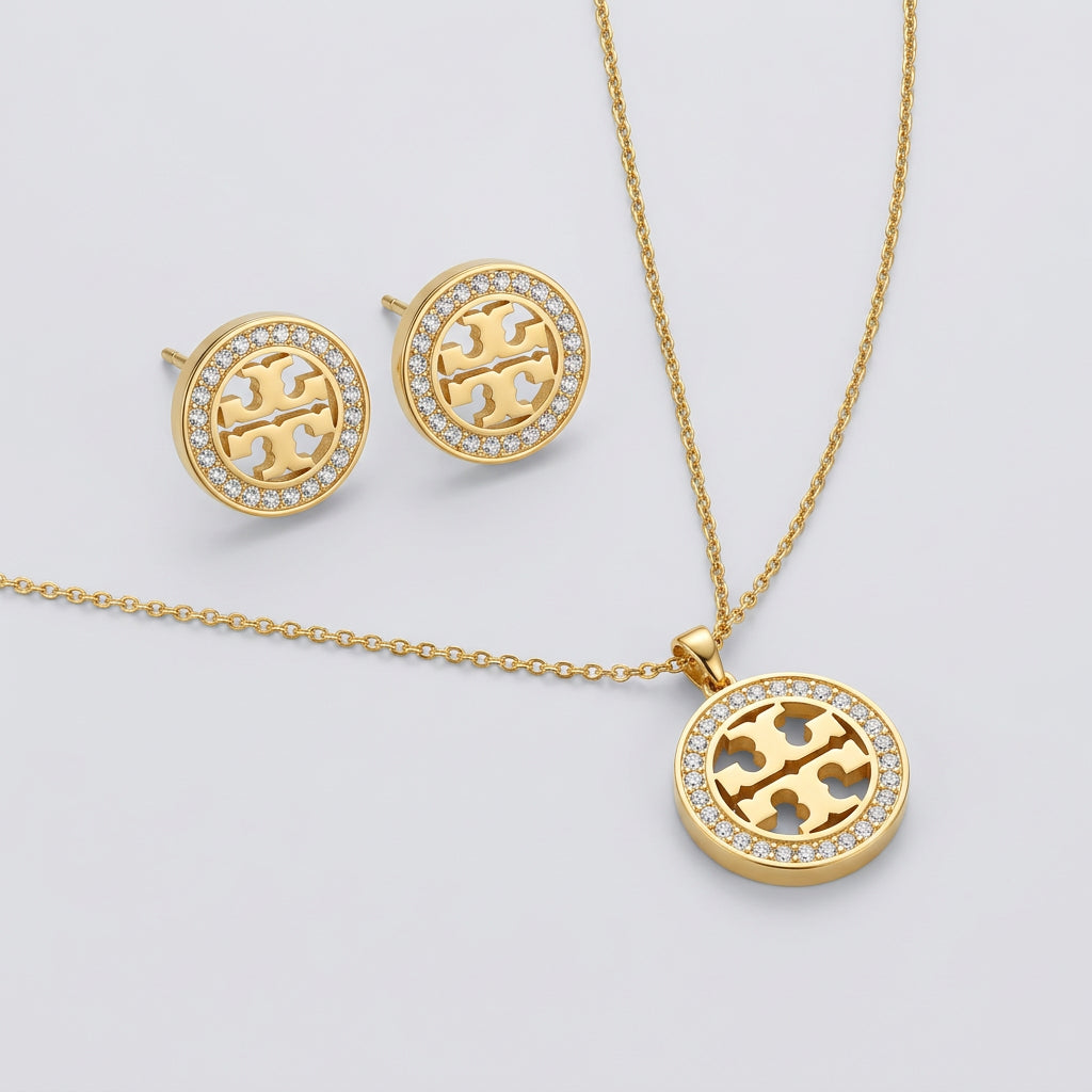 Gold Monogram Necklace & Earring Set