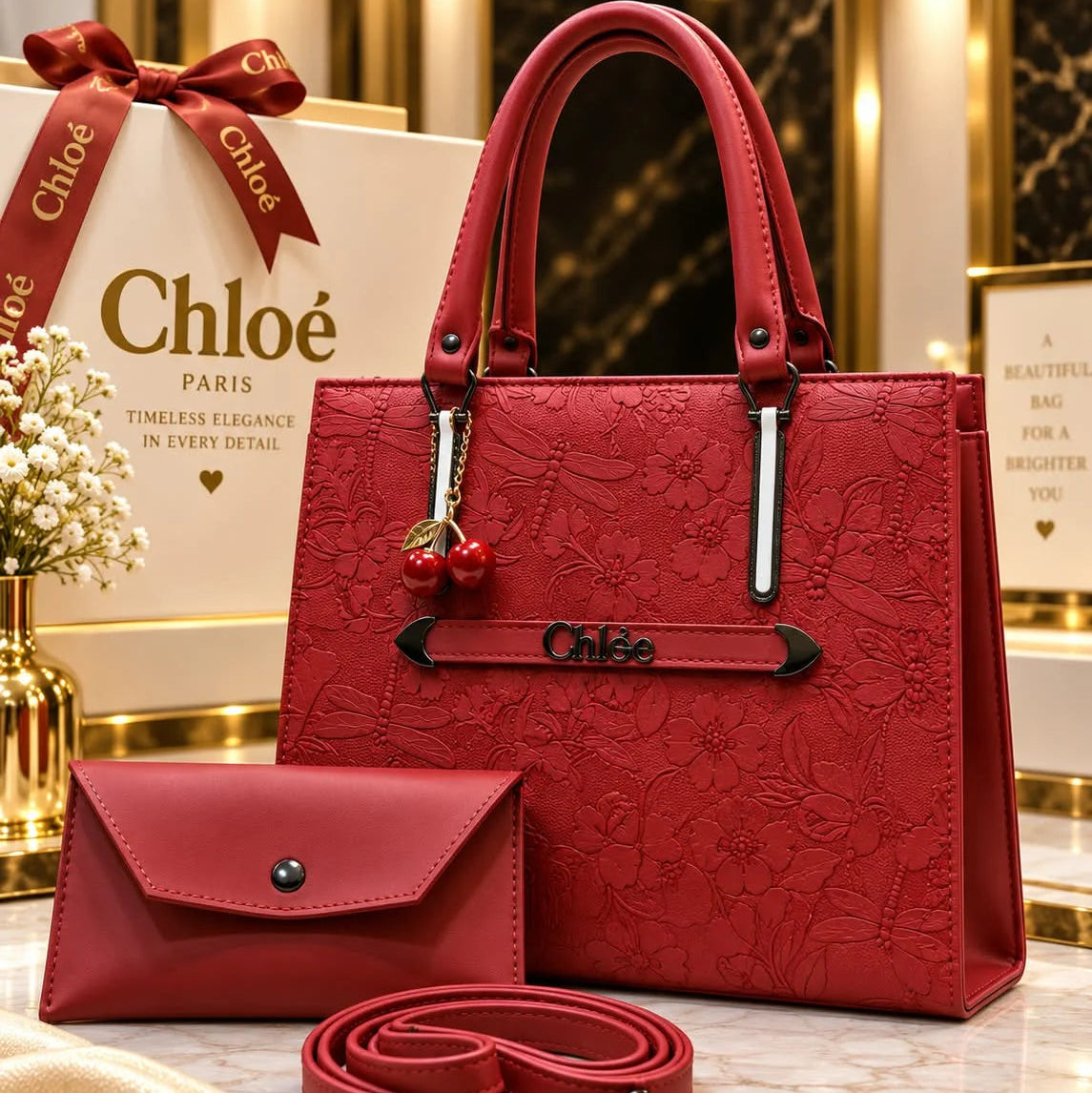 Chloé Floral Handbag & Pouch Set