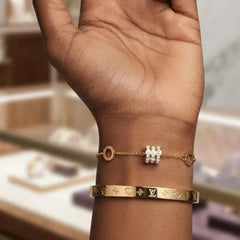 Stainless Steel Iconic Monogram Bangle & Diamond Chain Bracelet