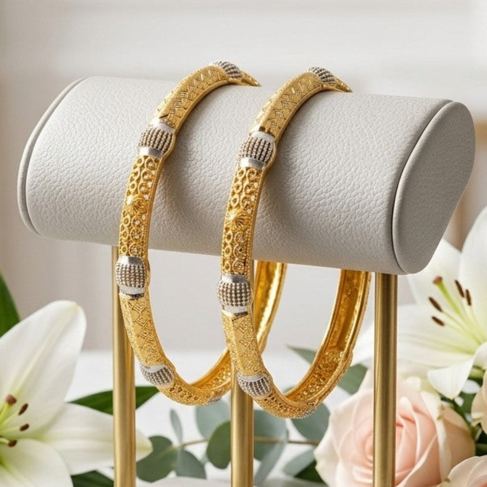 Ornate Gold Textured Studded Bangles