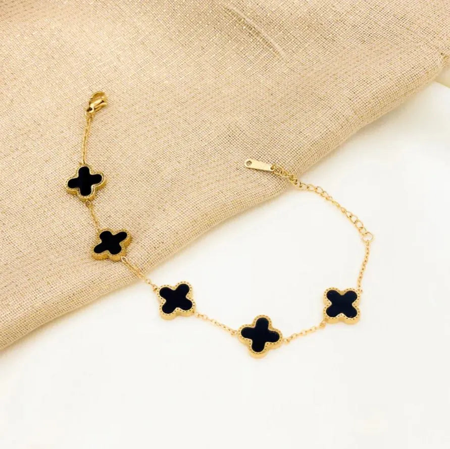 Stylish Black Clover Gold-Tone Chain Necklace - Each