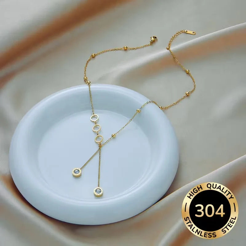 Stainless Steel Necklace with Circular Decorative Pendant