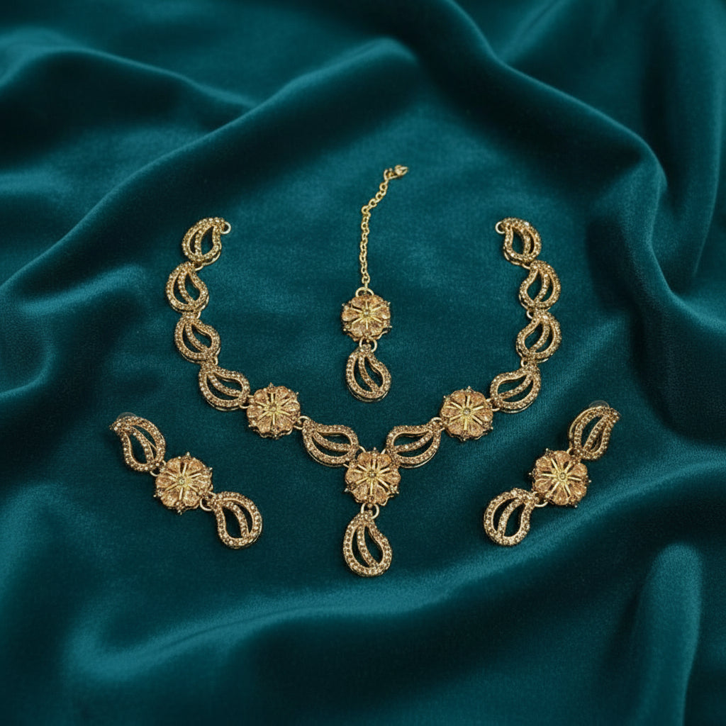 gold-plated party wear necklace set