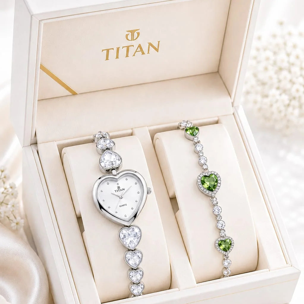 Titan Heart of Elegance Women Quartz Watch & Bracelet Set