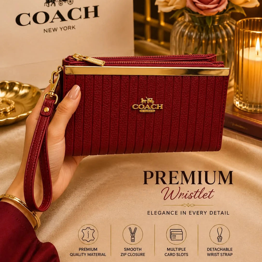 COACH Textured Leather Zip Wristlet
