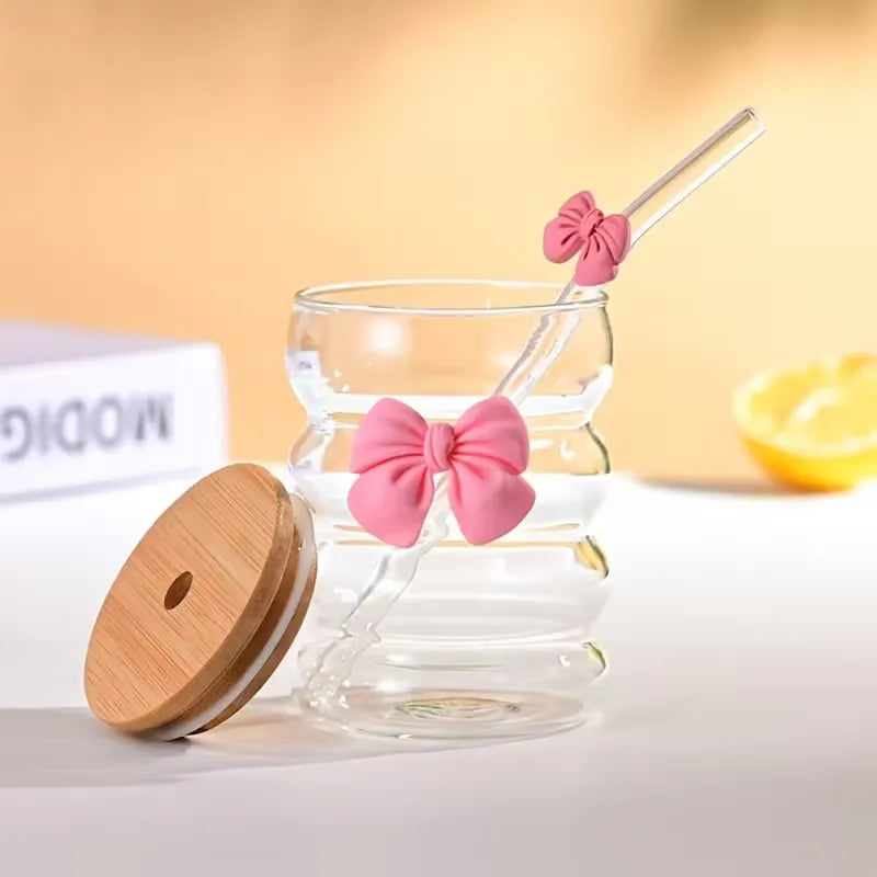 One Cute Chubby Cup With Girly Bow Glass Straw