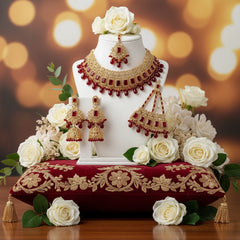 Gold Plated Maroon Ruby Stone Bridal Jewelry Set