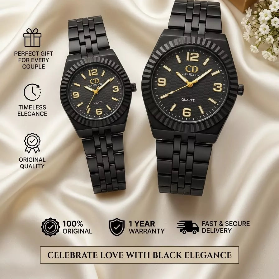 CD COLLECTION Black-and-Gold Quartz Analog Couple Watches