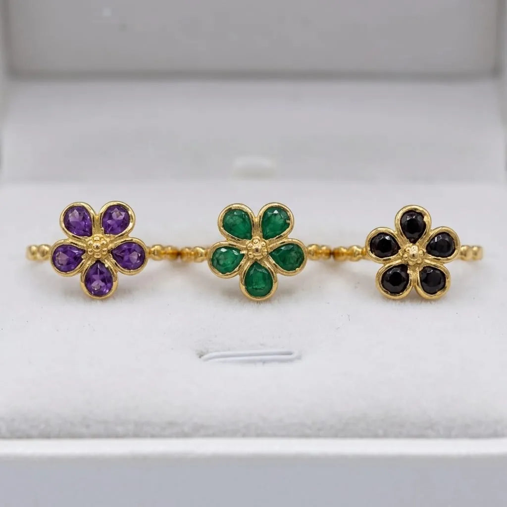 Gold Gemstone Flower Petal Ring