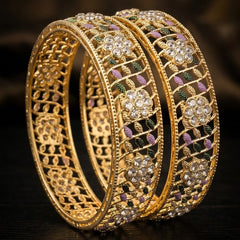Stainless Steel ornate, gold-plated openwork bangles