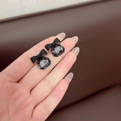 Elegant Black Crystal  Bow Knot Stud Earrings
