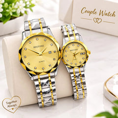 BESTONE Stainless Steel Diamond Marker Couple Watch Set
