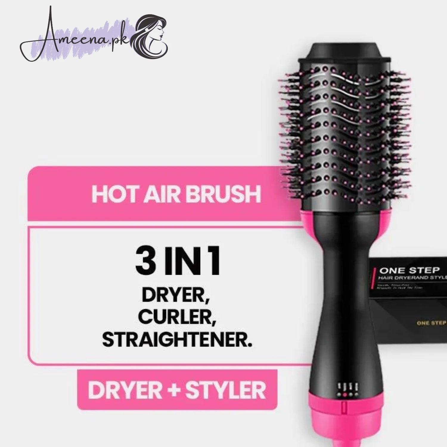 One Step Hot Air Brush - Dryer + Straightener with Gift Hair Hold Spray