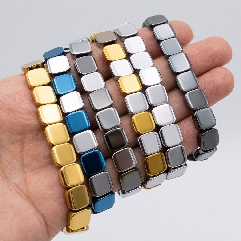 Metallic Square Bead Adjustable Cord Bracelet