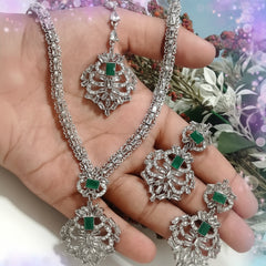 Zircon Necklace Set – Necklace, Earrings & Tikka