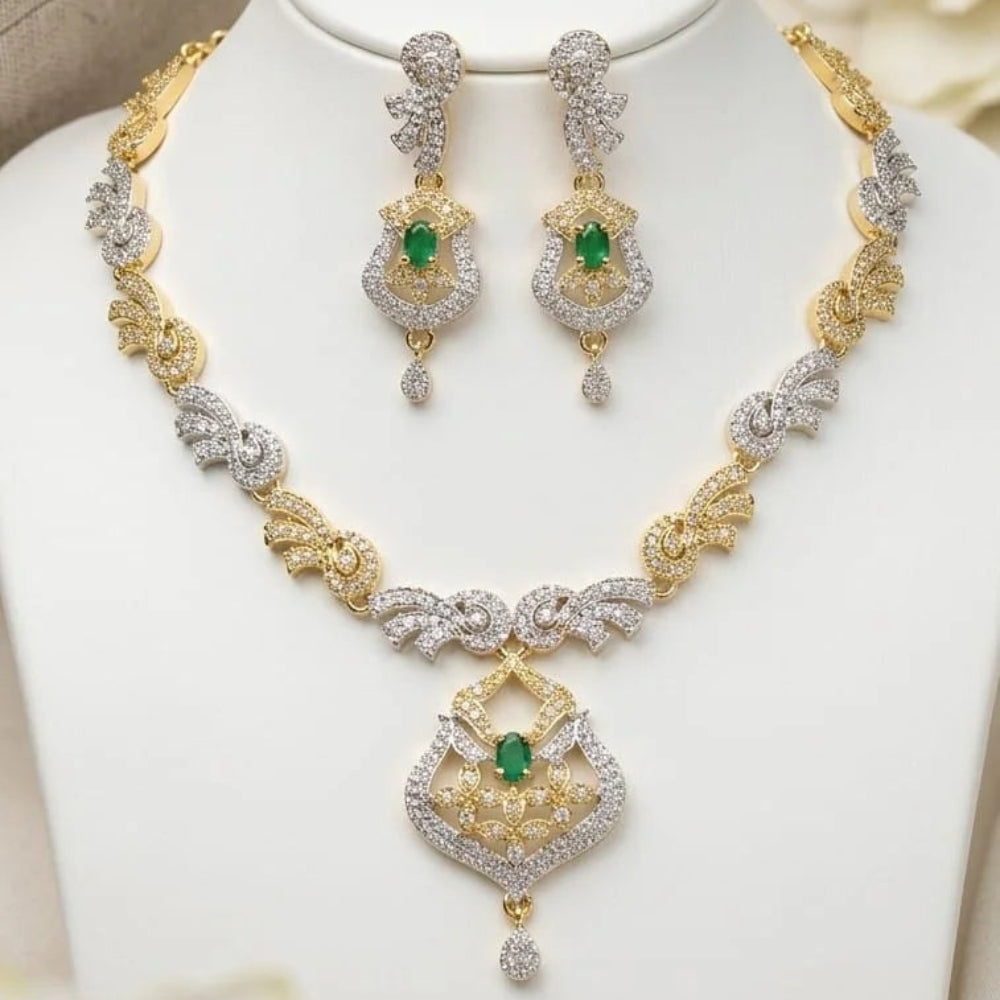 Two-Tone Artificial Zircon Necklace and Earring Set