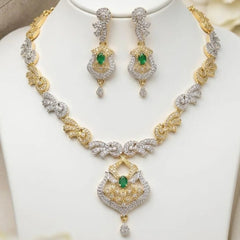 Two-Tone Artificial Zircon Necklace and Earring Set