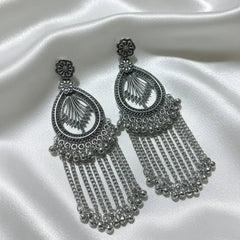 Silver-Plated Oxidized Afghani-Style Jhumka Drop Earrings