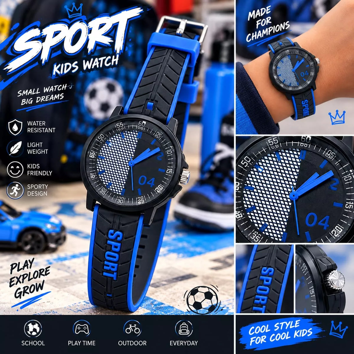 Kids Sports Watch – Commando Colours with Silicone Rubber Strap