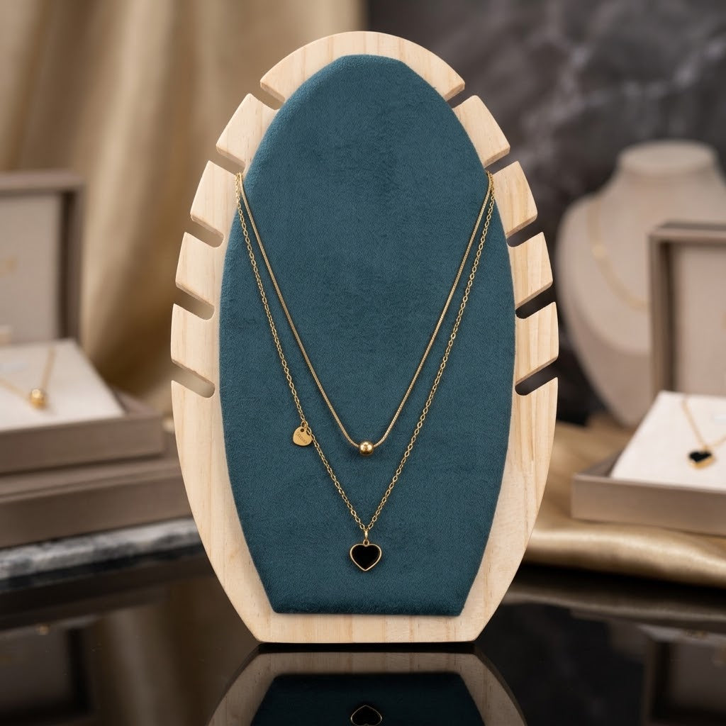 stainless steel Double Layer Heart Pendant Necklace - Each