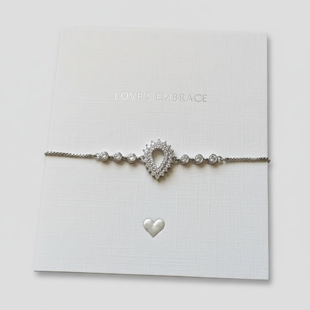 Sterling Silver Pavé Teardrop Halo Bracelet – Adjustable Slider Chain