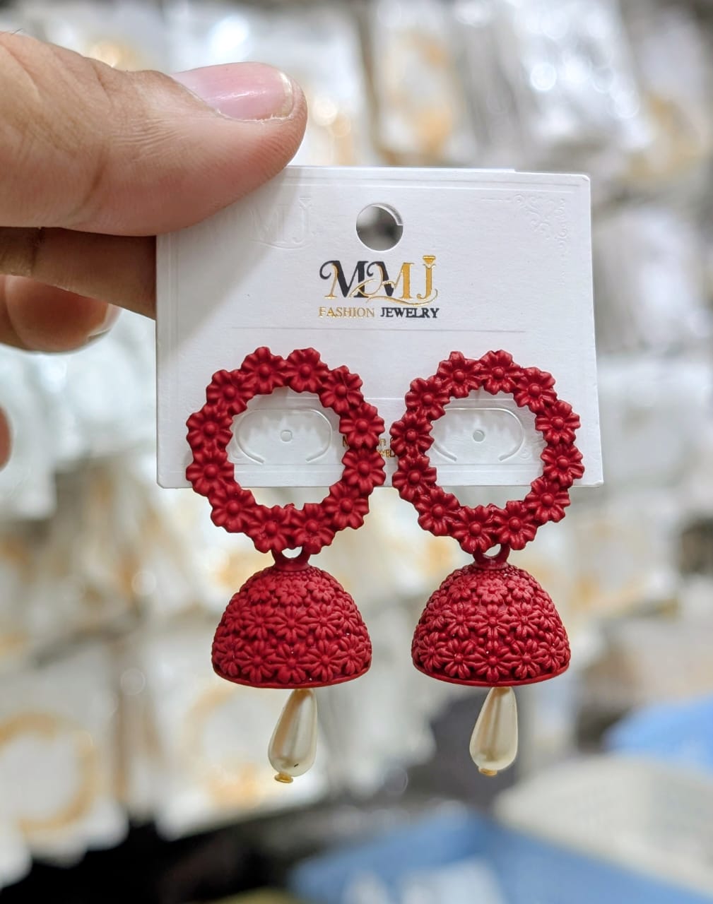 Stainless Steel MMJ Bohemian Floral Jhumka Earrings  - Each