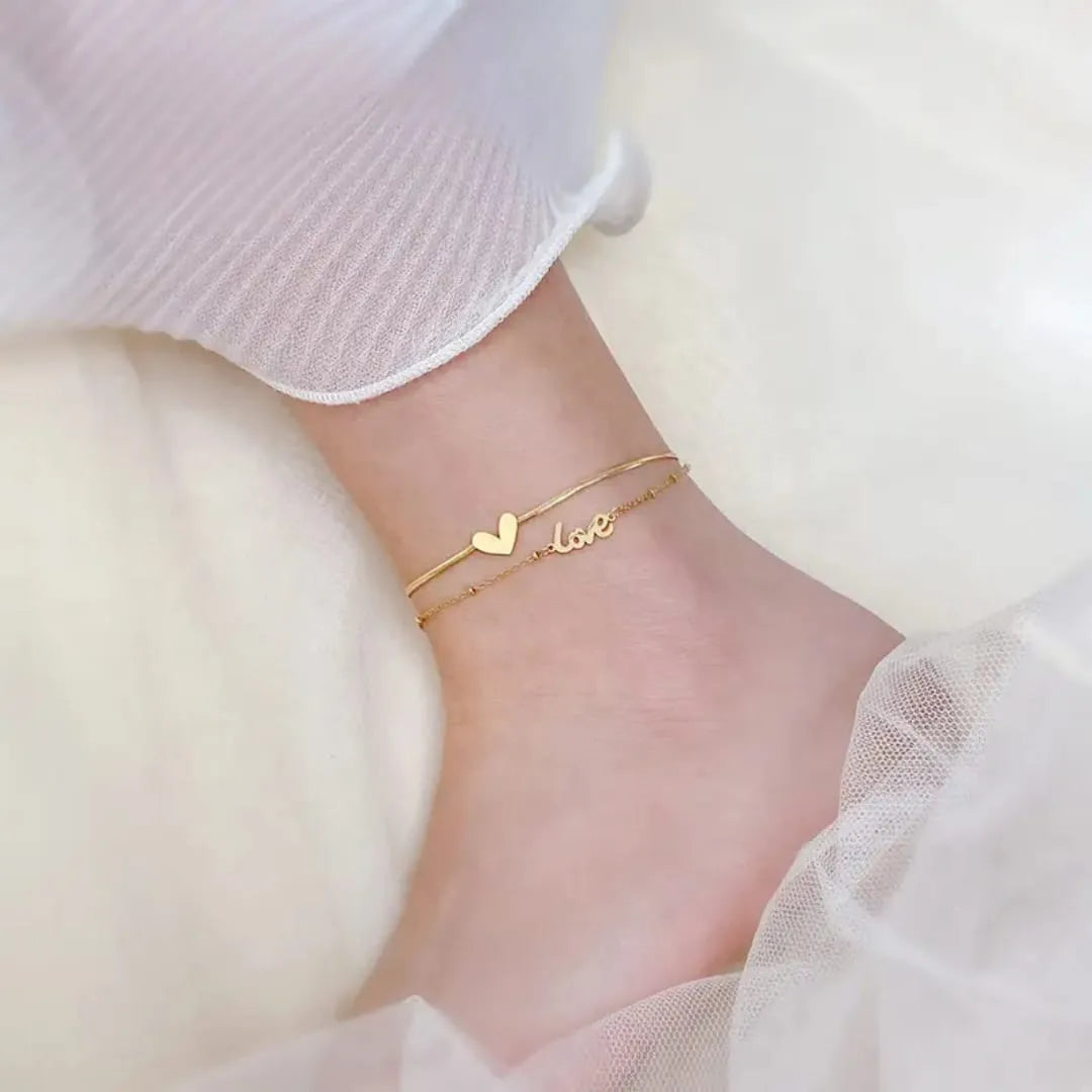 Double-Layer LOVE Heart Anklet