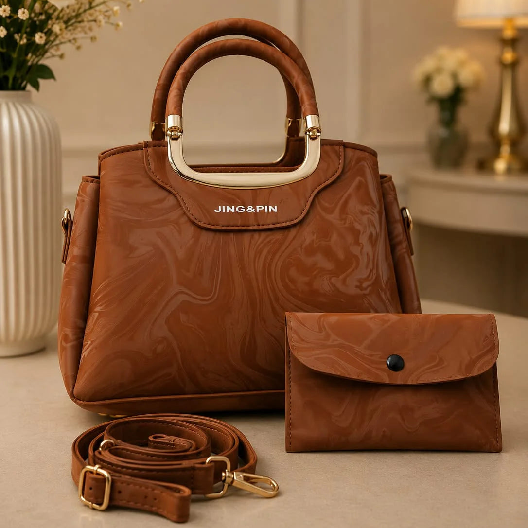 JING&PIN Women's Marble Pattern Handbag & Wallet Set