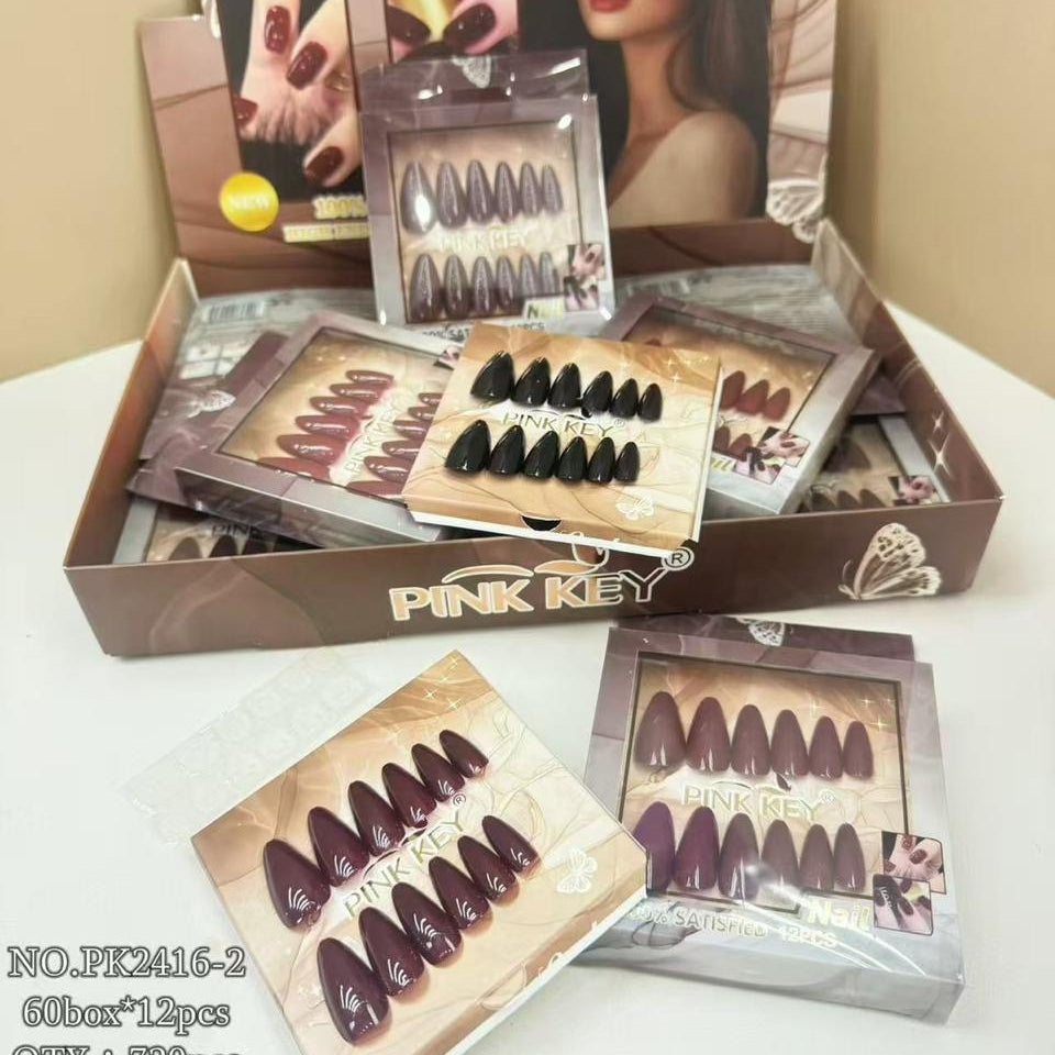 Pink Key Press On Long Nails Art