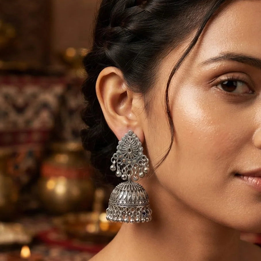 Oxidized Silver Traditional Jhumka Earring