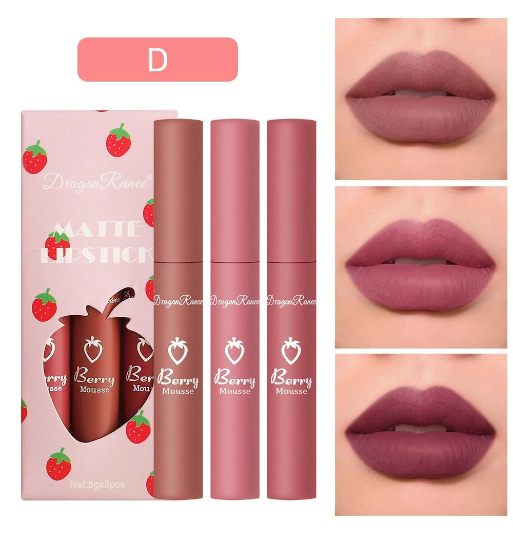 3Pcs Dragon Ranee Nude Liquid Lipstick Set Matte