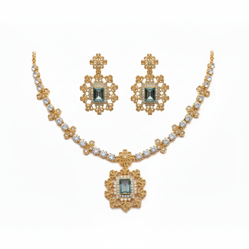 Rajwari Necklace Set Combo – Bracelet, Jhumki & Necklace