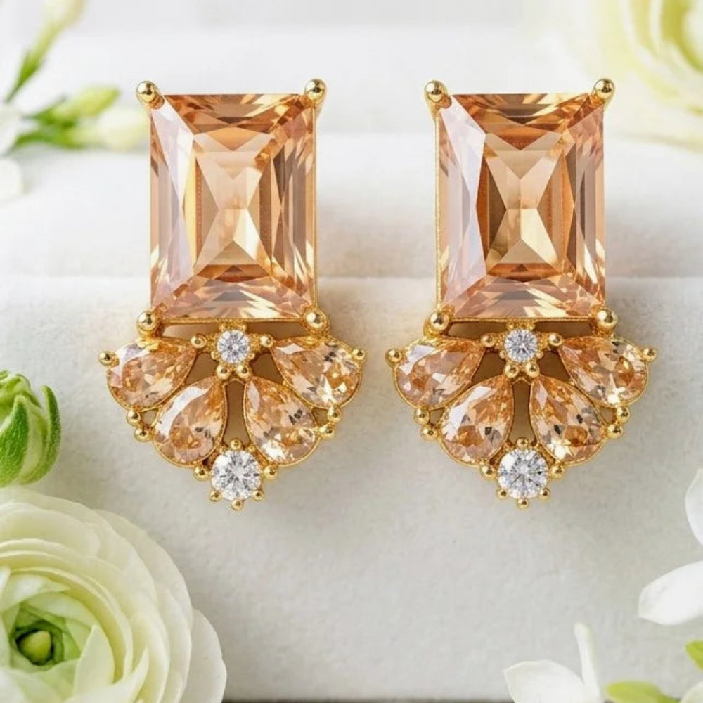 Emerald Stone with Champagne Crystal Earrings