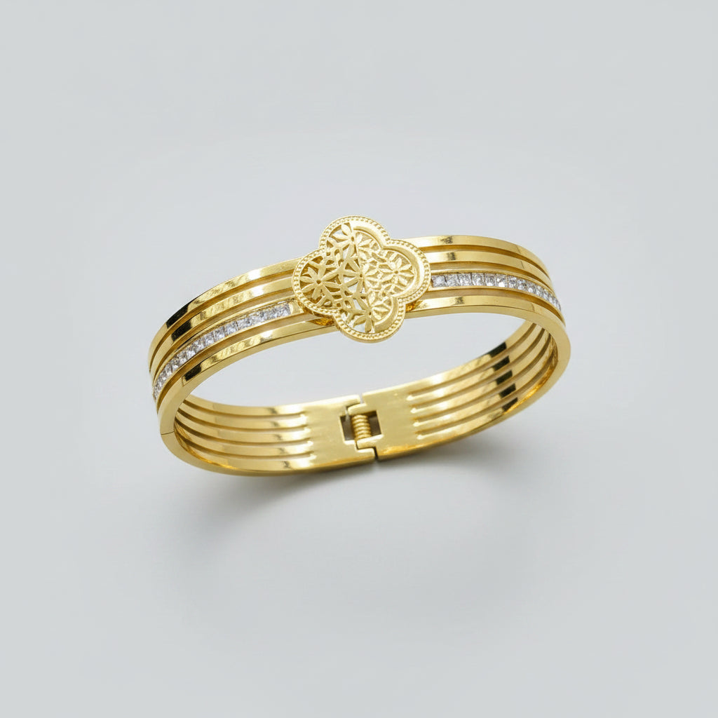 Stainless Steel Modern Clover Bangle - Each