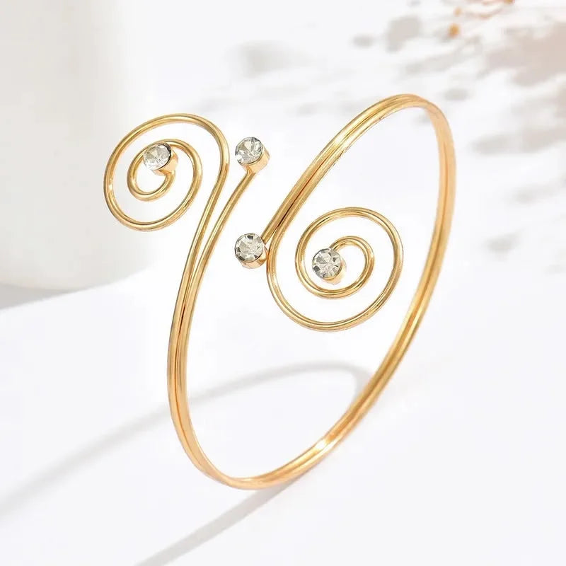 Stainless Steel double-swirl sparkling rhinestone arm cuff - Each