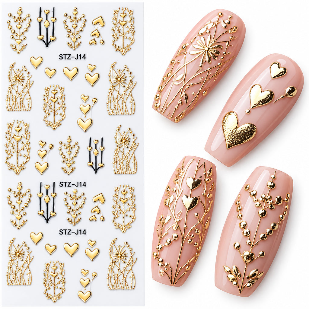 Golden Relief Sun Moon Love Star Flower Nail Art Stickers