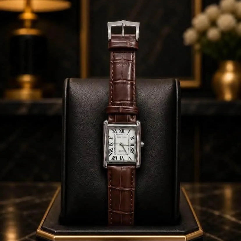  Classic Leather Rectangular Dial Watch