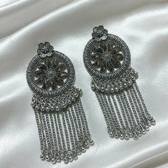Floral Pattern Ethnic Design Oxidized Silver Jhumka