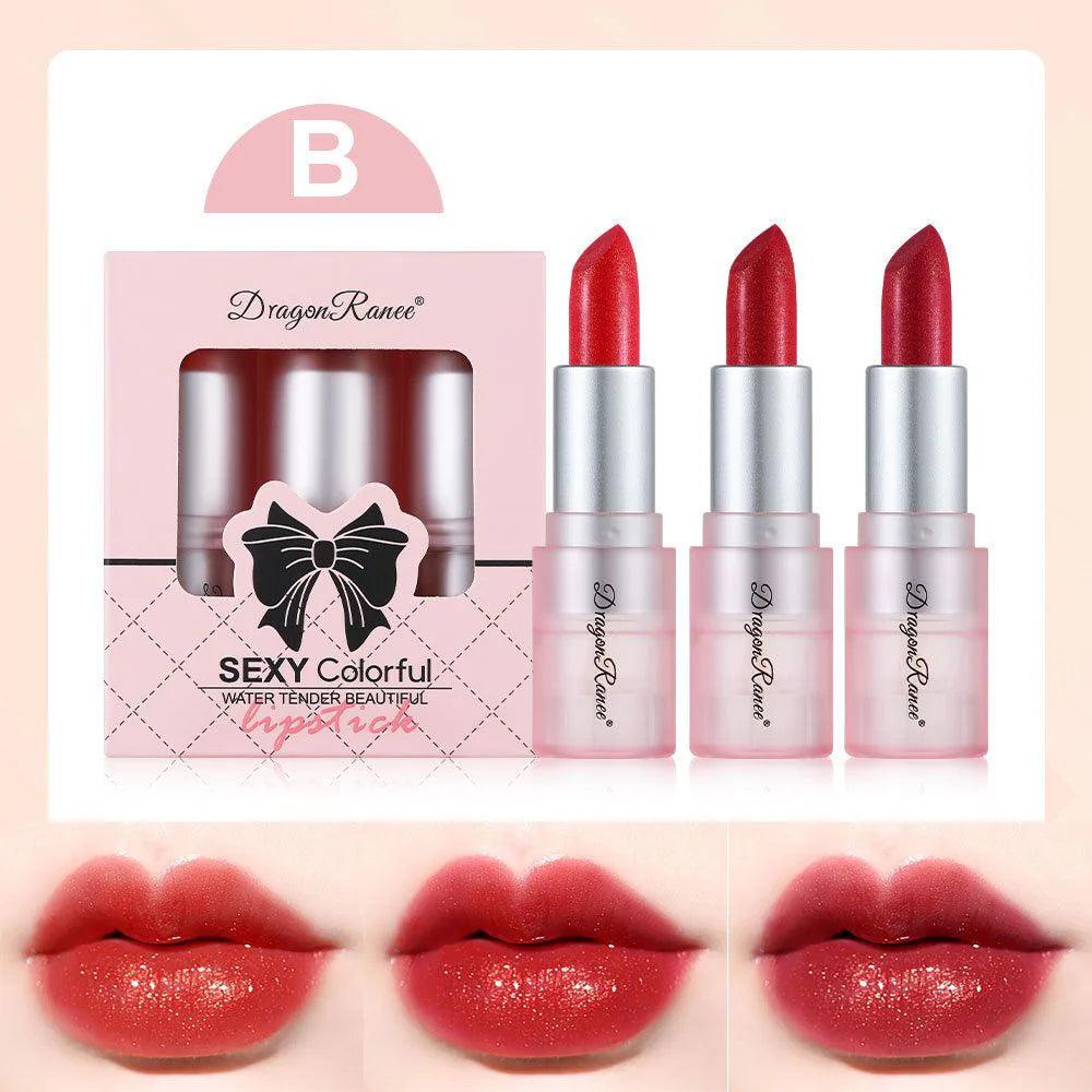 3 Pcs Dragon Ranee Pearlescent Glitter Lipstick Set