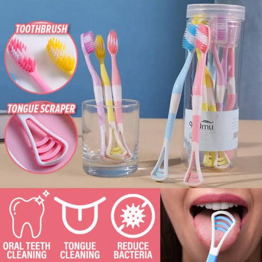 2in1 Toothbrush With Tongue Cleaner - 8 Pcs