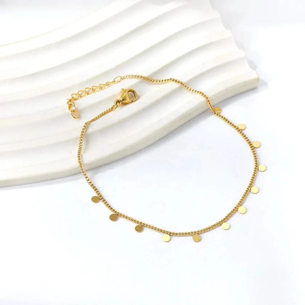 Gold Flat Disc Charm Adjustable Bracelet