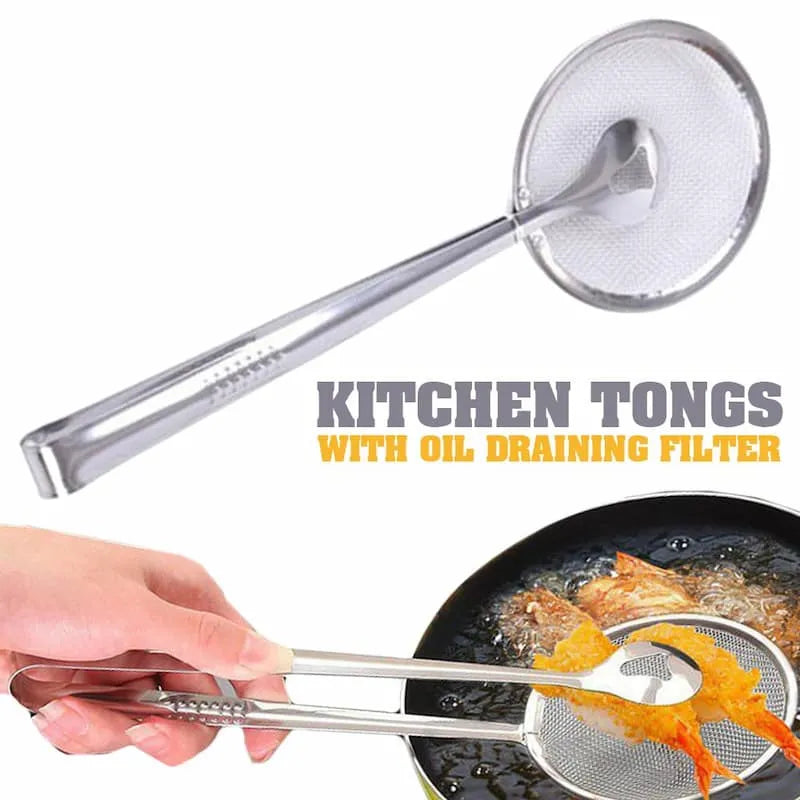 Frying Tong With Strainer Stainless Steel
