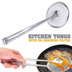 Frying Tong With Strainer Stainless Steel