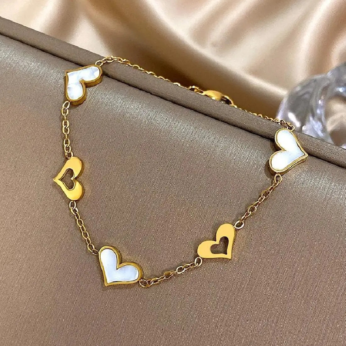 Stainless Steel Minimalist Gold Plated Heart Charm Bracelet - Each