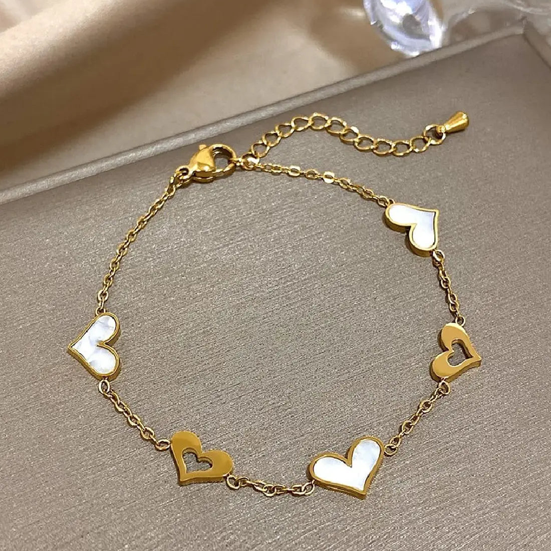 Stainless Steel Minimalist Gold Plated Heart Charm Bracelet - Each